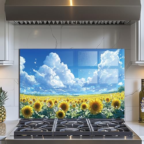 Evgosm Tempered Glass Backsplash for Kitchen，sunflower Stove Splashback, Glass Backsplash, Easy to Install and Clean, Used for Kitchen Wall Protection and Decoration. (30x20'') - size: 30"L x 20"W