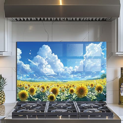 Evgosm Tempered Glass Backsplash for Kitchen，sunflower Stove Splashback, Glass Backsplash, Easy to Install and Clean, Used for Kitchen Wall Protection and Decoration. (30x20'') - size: 30"L x 20"W