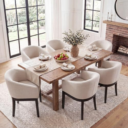 HNY Barrel Dining Chairs Set of 6, Mid Century Modern Upholstered Dining Chairs with Arms, Linen Kitchen & Dining Room Chairs, Solid Wood Frame Accent Chairs for Kitchen, Apartment, Cream - color: Cream,black Lges, size: 6 Chairs
