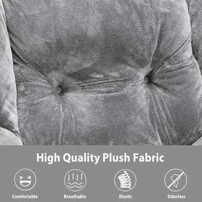 Youtanic Lazy Chair with Folding Ottoman, Accent Chair Plush Upholstered with Metal Structure and Non-Slip Pads, Sofa Armchair with Footrest and Side Storage Bag for Dorm, Room, Office, Light Gray - color: Plush Light Gray