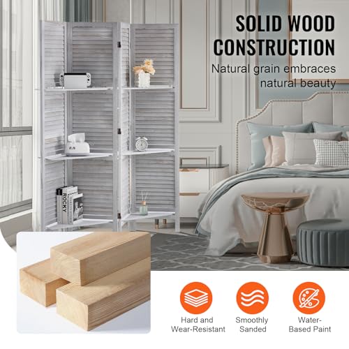 VEVOR Wood Room Divider, 4 Panel Wood Folding Privacy Screen, 66.9 Inches Tall Indoor Louvered Partition Divider, Portable Decoration Screen, for Room Separation, Home, Office, Restaurant & Bedroom