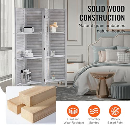 VEVOR Wood Room Divider, 4 Panel Wood Folding Privacy Screen, 66.9 Inches Tall Indoor Louvered Partition Divider, Portable Decoration Screen, for Room Separation, Home, Office, Restaurant & Bedroom