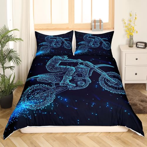 Feelyou Dirt Bike Duvet Cover Set Motocross Racer Bedding Set for Kids Boys Teens Racing Motorcycle Comforter Cover Set Extreme Sports Quilt Cover Motorbike Bedding Decoration Full Size Blue - color: Multi 011(no Comforter), size: Full