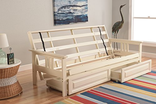Kodiak Futons Monterey Futon Frame with Drawers, Included, Antique White - color: Frame Only, size: Drawers Included, style: Antique White Finish