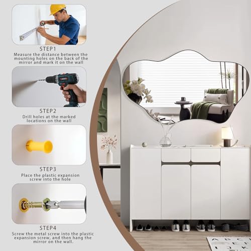 Irregular Wall Mirror, 28"x40" Wavy Cloud Bathroom Vanity Mirrors | Unique Asymmetrical Abstract Mirror with Tempered Glass for Bedroom, Living Room, Entryway, Hallway, Cloakroom - size: 40"L x 28"W