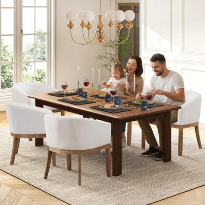Modern Upholstered Barrel Dining Chairs with Arms, Natural Hardwood Frame, Farmhouse Linen Chairs for Dining Room, Kitchen(Beige) - color: Beige, size: A Chair