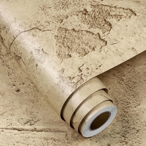 FunStick Aged Tan Brown Concrete Wallpaper Peel and Stick Textured Renter Friendly Cement Wallpaper for Bedroom Bathroom Accent Wall Waterproof Removable Concrete Contact Paper for Countertops 12x200 - size: 12" x 200"