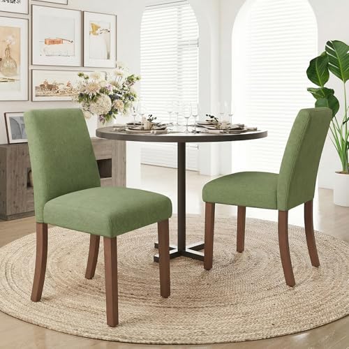 Dining Chairs Set of 2, Parsons Chairs for Small Spaces, Green | Modern Dining Room Chairs with Solid Wooden Legs, Fabric Upholstered Kitchen Chairs for Restaurant & Cafe - color: Green, size: Set of 2
