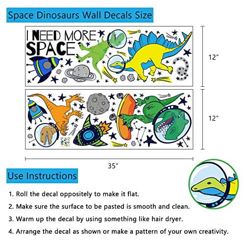 Yovkky Boys Space Dinosaurs Astronauts Wall Decal, Peel Stick Funny Dino | Animal Planet Sticker Nursery Rocket Spaceship Decor, Home Baby Room Decorations Kids Bedroom Playroom Art Party Supply Gifts - color: Space Dinosaur