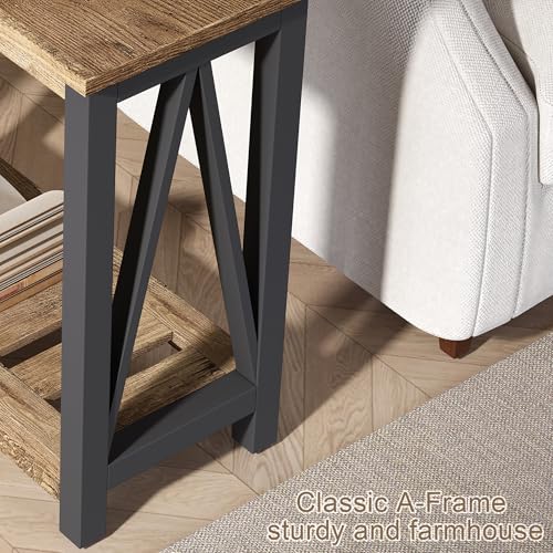ChooChoo Farmhouse End Table Set of 2,Narrow Side Table | with Shelf ,Slim Bedside Table ,Small Spaces, Rustic Nightstand, Living Room, Bedroom ,Rustic Oak & Black - color: Rustic Oak & Black, size: 2 Pack