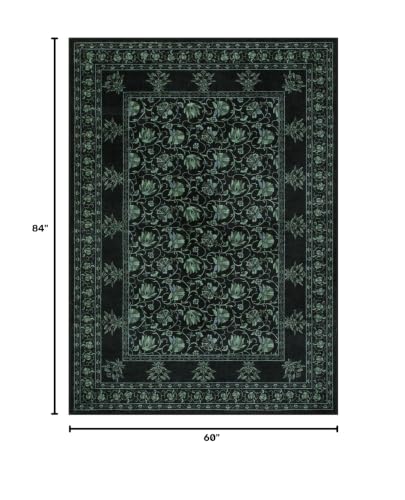 Lahome Floral Black Rugs for Living Room, Low Pile Soft Area Rugs 5x7 Rugs for Bedroom Non Slip, Stain Resistant Vintage Floral Rug for Dining Room Office (5'x7', Black/Green) - color: Black/Green, size: 5' x 7'
