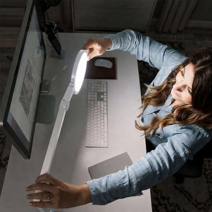 LUME CUBE Edge 2.0 LED Desk Lamp | Dimmable Home Office Desk Light with USB Charging Port & Strong Swing Arm | Adjustable Color Temperature and Brightness | Circle Webcam Light - White 2pk - size: White - Pack of 2