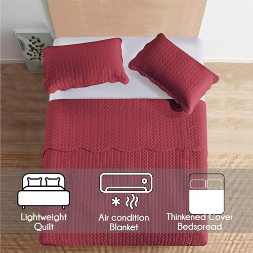MOONLIGHT20015 California King Quilt Bedding Set Size (118"x106") + 2 Pillow Shams (20" x 36"+ 2") - 3 Pcs All Season Reversible Microfiber Coverlet Embossed Quilt Bedspread (Burgundy) - color: Burgundy, size: California King