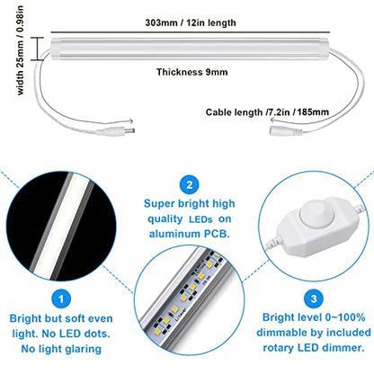 Kitchen Under Cabinet LED Lighting Kit, Super Bright, 6 PCS 12 Inches Light Bars, Plug-in or Hardwire Power Adapter, 31W 2000 Lumen, for Cabinet Counter Shelf Workbench (Daylight White 5000K) - color: White Cable-Daylight White 5000K