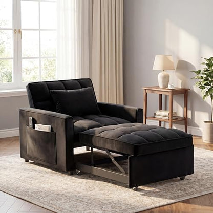 Sleeper Chair with Pull Out Bed, 3 In1 Convertible Chair Bed, Black | Adjustable Backrest with Multiple Reclining Positions, Soft Cushioning, Handy Side Pocket, Perfect for Everyday Lounging - color: W-black-m2