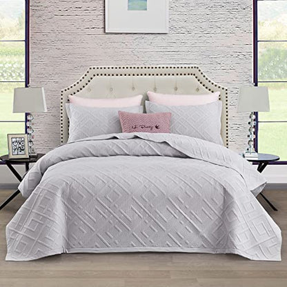 CHIXIN Quilt Queen Size - Geometric Pattern Bedspread Coverlet Set - Modern & Contemporary Style Bedding Cover, Ultrasonic Quilting, Reversible, Lightweight, 4 Piece, Light Grey - color: 1- Grey, size: Full/Queen(90"x92")