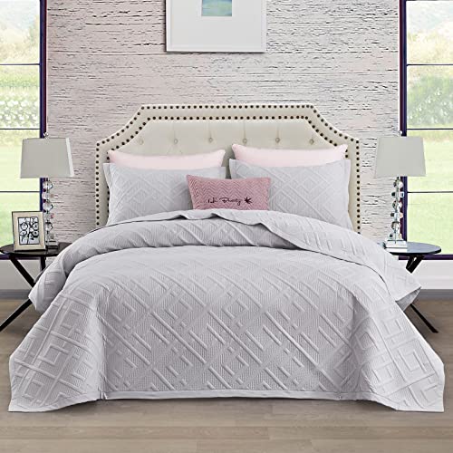 CHIXIN Quilt Twin Size - Geometric Pattern Bedspread Coverlet Set - Modern & Contemporary Style Bedding Cover, Ultrasonic Quilting, Reversible, Lightweight, 4 Piece, Light Grey - color: 1- Grey, size: Twin(68"x90")