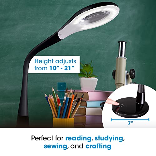OttLite Prevention LED Desk Lamp with Adjustable Magnifier, Black | ClearSun LEDs Reduce Eyestrain | 1.7x Optical Grade Magnifier with 3.4x Spot Viewer | 4 Brightness Settings