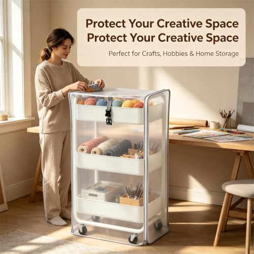 Utility Cart Cover Heavy Duty Dustproof Fits 17x13x31in Supply Cart | Frosted semi-transparent PVC cover keeps cart contents visible yet neat, moisture, and daily home clutter buildup - color: Frosted