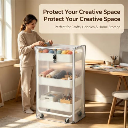 Utility Cart Cover Heavy Duty Dustproof Fits 17x13x31in Supply Cart | Frosted semi-transparent PVC cover keeps cart contents visible yet neat, moisture, and daily home clutter buildup - color: Frosted