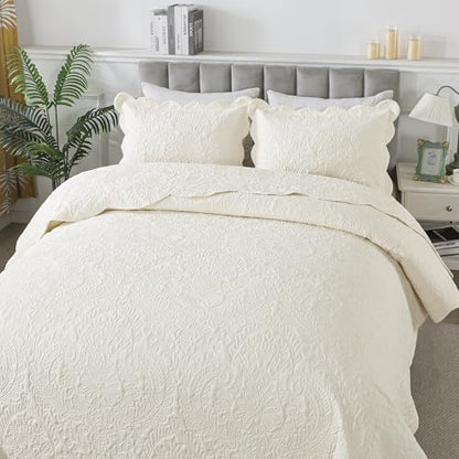 HoneiLife Quilt Sets King Size - Microfiber Bedspreads for King Bed, 3-Piece Lightweight Coverlets, Retro Bedlinen Sets, King Quilt Bedding Set All Season Use-Beige - color: Beige, size: King-106"x96"