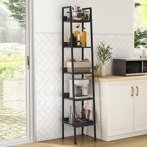 5 Tier Ladder Shelf,13.5” Wide Tower Storage Shelf,Dark Gray | Skandiquip 13.5” Narrow Ladder Shelf, Steel Frame Anti-Tip Tall Storage Tower for Books & Plants, Kitchen Living Room Office - color: Dark Gray, size: 5 Tier