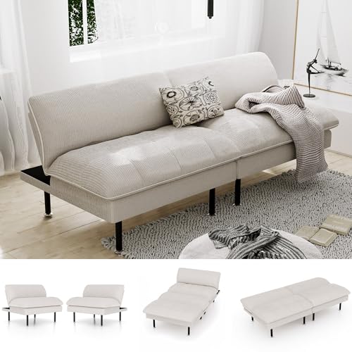 Ribilake 70" Futon Sofa Bed, 4 in 1 Multi-Function Couch Sleeper with Adjustable Backrest, Modern Convertible Futon, Recliner Small Loveseat for Living Room, Dorm, Beige - color: Beige, size: 1Set
