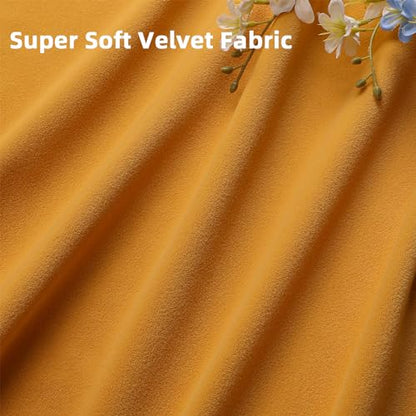 Joydeco Yellow Velvet Curtains 63 inch Length 2 Panels, Luxury Blackout Rod Pocket Thermal Insulated Window Curtains, Super Soft Room Darkening Drapes for Living Dining Room Bedroom,W52 x L63 inches - color: Rod Pocket | Golden Yellow, size: 52"W x 63"L (