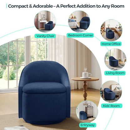 LINSY Swivel Accent Chair with Storage Comfy Chenille Barrel Chairs, Small 360 Swivel Modern Armchair for Living Room Bedroom, Boucle Reading Chair for Study Room (Blue) - color: Blue