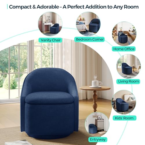 LINSY Swivel Accent Chair Set of 2, Comfy Chenille Barrel Chairs with Storage 360 Swivel Modern Armchair for Living Room Bedroom, Small Boucle Reading Chair for Study Room (Blue) - color: Blue (Set of 2)