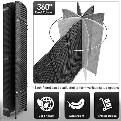 Sorbus 8-Panel Black Room Divider with Double Hinged Panels, 6 ft Tall Folding Privacy Screen - color: Black, size: 8 Panel