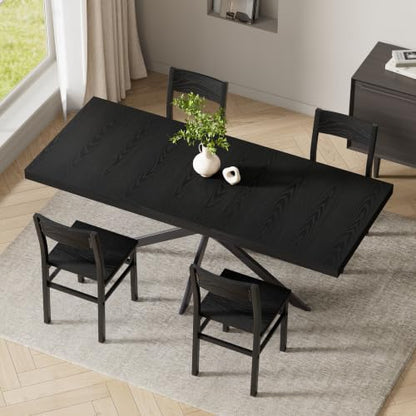 Extendable Dining Room Table for 4 6 8,55"-70" Kitchen Table Leaf,Black | Expandable Rectangle Dining Table,Wood Dining Table w/ Hidden Leaf & Storage, Space Saving, Kitchen Dining Living Room,Modern - color: Fba-removable Leaf 55"-71" Natural Black