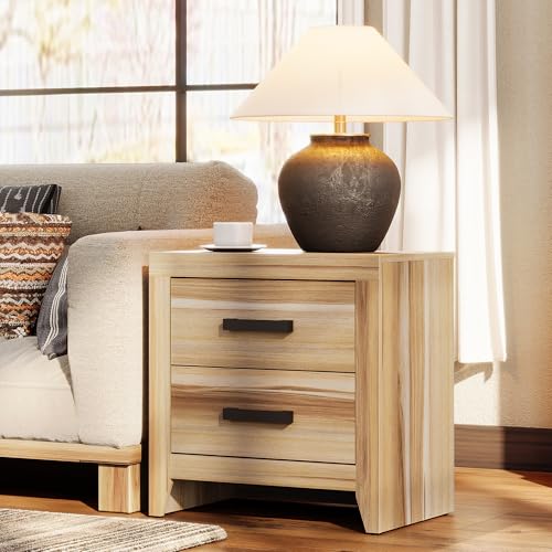 WAMPAT Nightstand with 2 Large Drawers,Wooden Nightstand with Storage,Farmhouse Bedside Table End Table for Bedroom,Two-Tone - color: Two-tone
