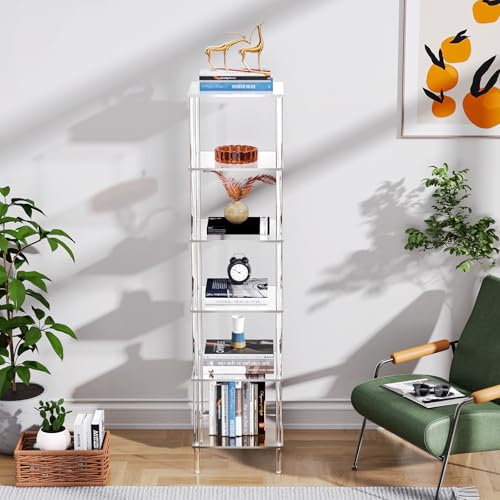Acrylic Bookshelf, Small Bookcase, Standing Freestanding Corner Storage Shelves Display Shelf for Living Room, Bedroom (Clear, 6 Tier) - size: 6 Tier