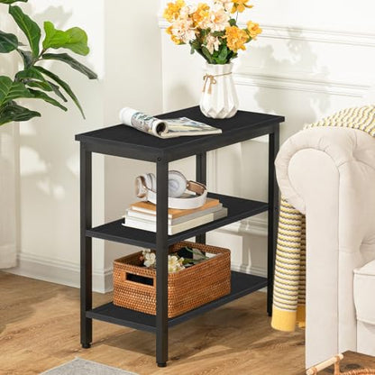 HOOBRO End Table, Simple Rustic Side Table with 3-Tier Storage Shelf, Narrow Nightstand for Small Spaces, Easy Assembly, for Living Room, Bedroom, Metal, Industrial Design, Black BB14BZ01 - color: Black