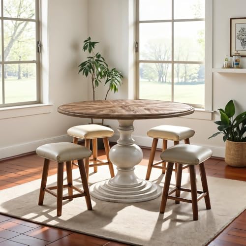 Starlight Canyon Home Brown Round Pedestal Dining Table with Wood Veneer and MDF Top, Ideal for Dining Room, Rustic or Modern Indoor Dining Spaces