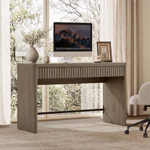 SICOTAS Office Computer Desk with 4 Drawers Modern Executive Writing Desk 97.6" Large Work Home Office Desks with Storage Fluted Makeup Vanity Table Study Table for Living Room Bedroom, Grey Alder - color: Grey Alder, size: 2 Pieces