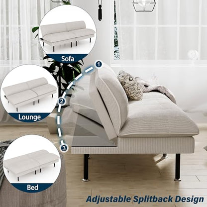 Ribilake 2 Sets 70" Futon Sofa Bed, 4 1 Multi-Function Couch Sleeper with Adjustable Backrest, Modern Convertible Futon, Recliner Small Loveseat for Living Room, Beige - color: Beige, size: 2 Sets