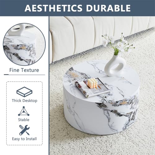 Round Coffee Table Living Room Table, Modern White Faux Marble Center Couch Table, No Assembly Required - Ready to Use,Space-Saving - color: 24'' Marble White, size: 24'' Round Coffee Table