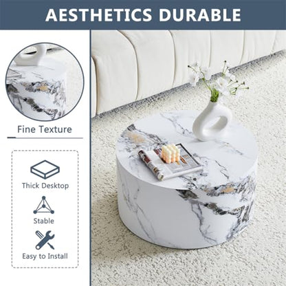 Round Coffee Table Living Room Table, Modern White Faux Marble Center Couch Table, No Assembly Required - Ready to Use,Space-Saving - color: 24'' Marble White, size: 24'' Round Coffee Table