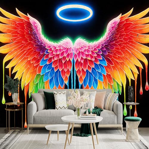 Custom Size Wall Sticker Murals Angel Wings & Glowing Halo Removable Self-Adhesive Large Photo Wallpaper for Living Room, Bedroom and Office