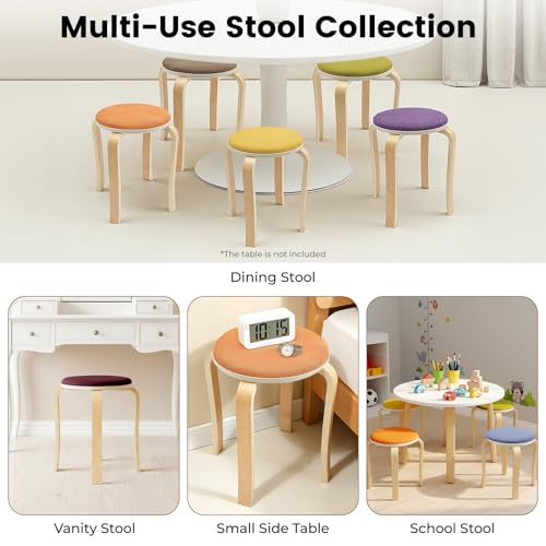 Stackable Wood Stools Set of 8, 17-Inch Height Backless Counter Chairs with Round Top and Non-Slip Foot Pads, Portable School Stool, Flexible Seating for Home, Office, Classrooms