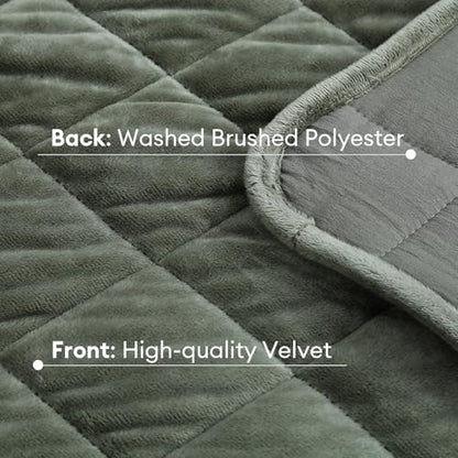 Velvet Quilt King Size, Luxury Soft Bedding Set, Lightweight Cozy Warm Quilted 3-Piece Velvet Coverlet Bedspread Set with 2 Pillow Shams for All Season, Green - color: Green, size: King(98"x106")