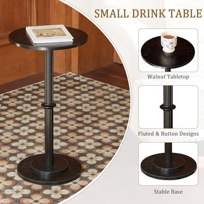 MaxSmeo Drink Table, Small Side Table for Small Spaces, Modern Round End Table with Fluted Wood Leg, Black - color: Black