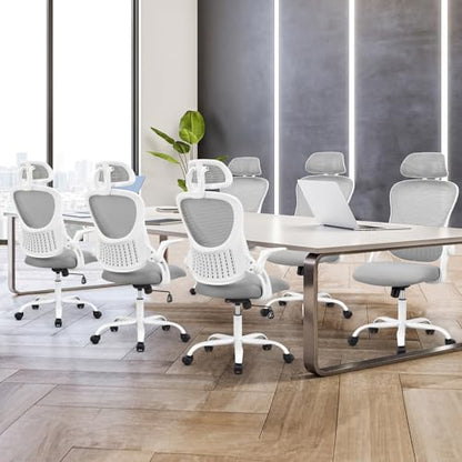 Sweetcrispy Computer Desk Chair, Mesh Office Chair with Lumbar Support | Ergonomic High-Back, Rolling Work, Adjustable Headrests, Flip-up Arms, Home Bedroom Study, Grey - color: Grey, style: Flip-up Armrest