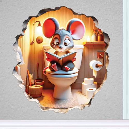 3D Mouse Sitting on Toilet - Mousehole Wall Sticker Decal - Removable Bathroom Decor - Kids Room - Peel & Stick - Whimsical Home Decor - MICESTERPIECE - style: Mouse on Toilet