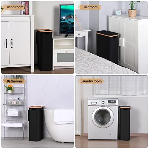 IEGrow Laundry Hamper with Lid,65L Laundry Basket with Mesh Bags,Black | Dirty Clothes Hamper Basket with Bamboo Handle for Clothes Towels - color: Black, size: 65L