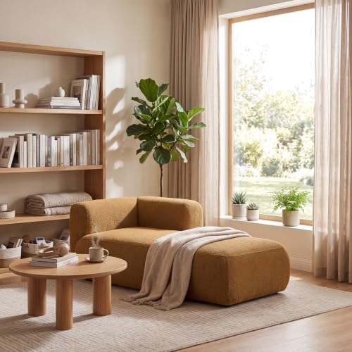 ERYE Boucle Upholstered Right Facing Chaise Lounge Indoor for Living Room Bedroom,Comfy Single Chaise Lounge Modern Leisure Recliner Sleeper Sofa Daybed, Easy Assemble - color: Orange/R