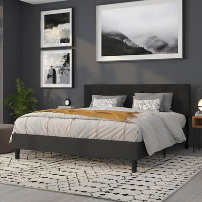 Quilted Tufted Upholstered King Size Headboard in Black Fabric - color: Black, size: King