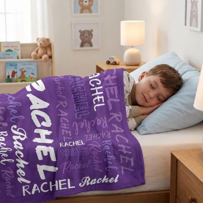 Personalized Blanket with Name, Custom Name Blanket Gifts for Kids Adults Boys Girls Teen, Soft Customized Fleece Flannel Throw for Bedroom Living Room, Birthday Christmas - color: Dark Purple